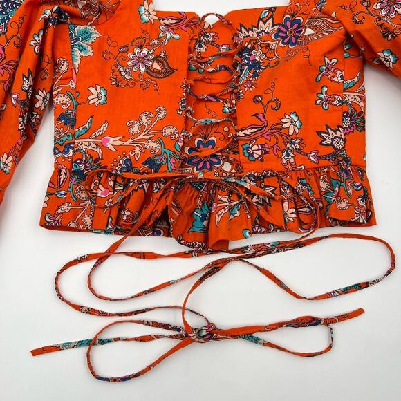 Alix of Bohemia | Lila Orange Botanical Peplum Top XS - Picture 7 of 9